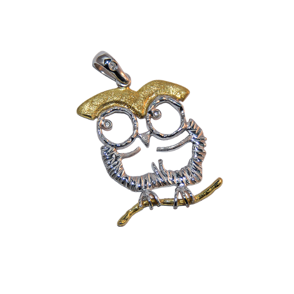 Ciondolo gufo in placcatura in oro e argento sterling 925