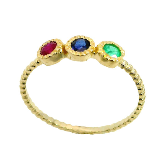 ANELLO TRIPLO ZAFFIRI RUBINI SMERALDI COD. 750GR-5958 