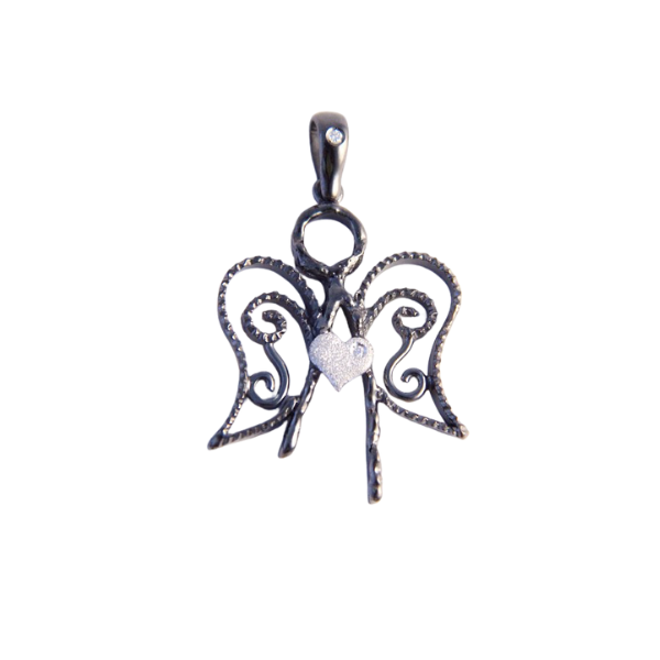 Colgante Angel corazón  blanco plata de ley 925
