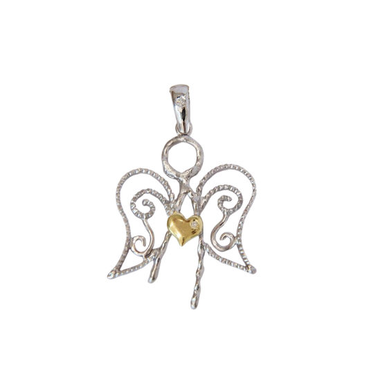 Ciondolo a forma di cuore d'angelo in argento sterling 925 