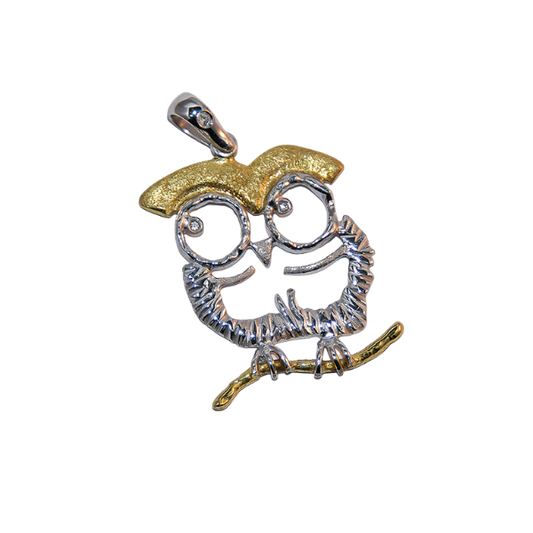 Ciondolo gufo in placcatura in oro e argento sterling 925 