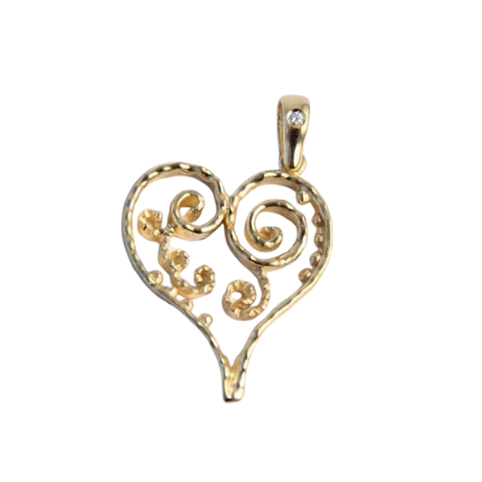Ciondolo a forma di cuore in placcatura in oro giallo e argento sterling 925 