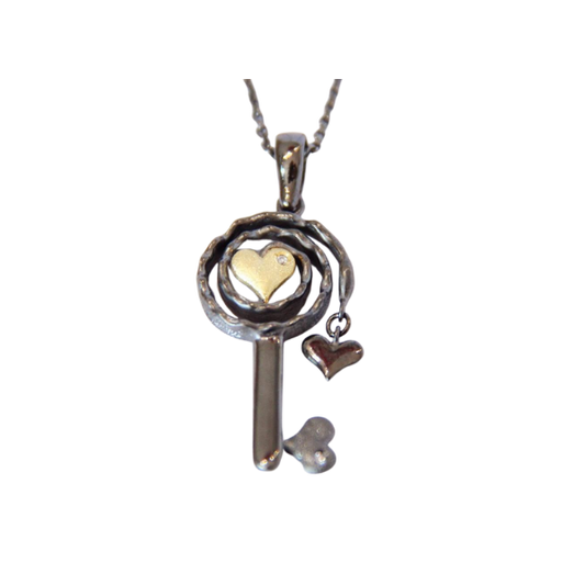 Ciondolo The Key in argento sterling 925 nero e oro 