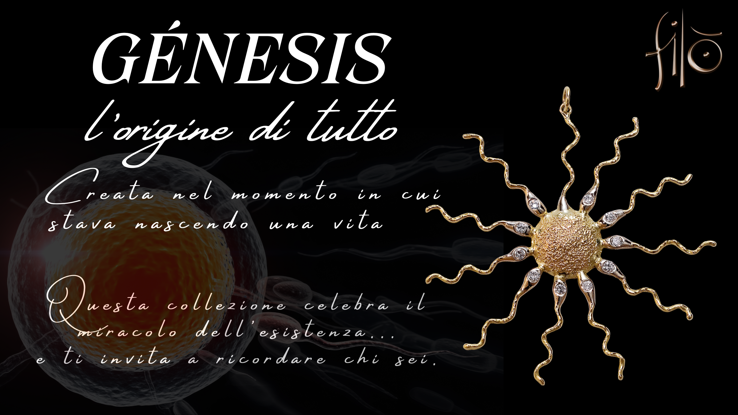 Carica il video: GÉNESIS l&#39;origine di tutto &quot;Il gioiello che è nato con nosstro figlio&quot; GÉNESIS non è solo una collezione.È la meraviglia del mistero del cugino istante, un omaggio al momento sacro in cui tutto ha inizio.Rappresenta la danza dei cicli, l&#39;inizio che siamo...e l&#39;essere eterno e infinito. Questo bambino è stato creato durante la gravidanza della nostra famiglia, 40 anni fa. È nato con Lui. È il simbolo di un nuovo inizio: non solo di una vita, ma anche del nostro scopo, del nostro progetto di vita. Ogni ciondolo è un simbolo pulsante, una scintilla di eternità.Ogni raggio, un percorso. Ogni gioiello, un rituale.Questa collezione celebra il miracolo dell&#39;esistenza...e ti invita a ricordare chi sei. In questa danza di oro, fuoco e diamanti, l&#39;arte crea un talismano. Un gioiello che non adorna: risveglia, trasforma, connette.